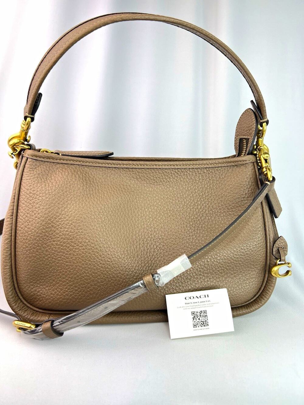 Coach Cary Crossbody Bag Pebbled Finish Dark Stone Gold Hardware Zip Strap CC437